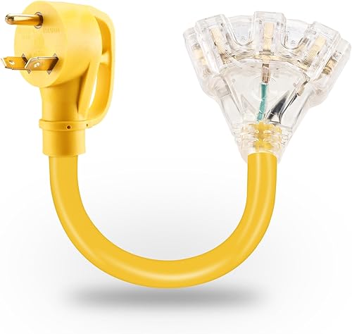 RealPlus Cable adaptador de 30 amperios a 110 V para distribución de generador RV NEMA TT-30P macho a 3X 5-15R5-20R T-Blade Toma de corriente