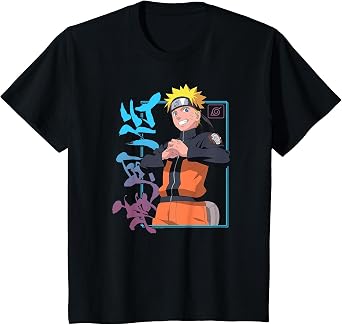 Kids Naruto Shippuden Kanji Frame Colorful Anime T-Shirt