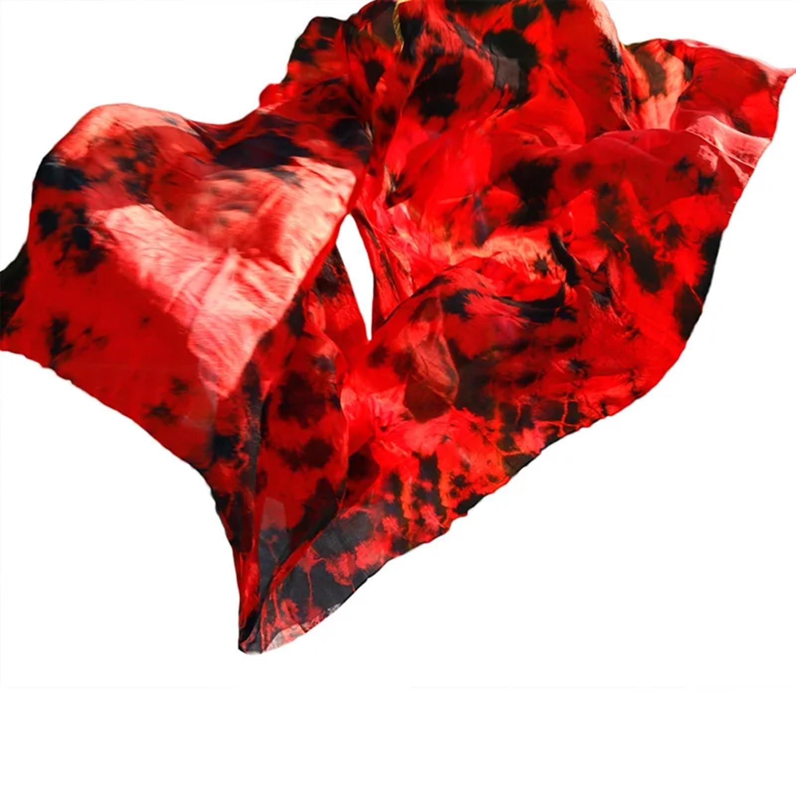 Bauchtanz Seidenschal Bauchtanzschleier aus echter Seide, Tanzschleier, Schleier, Rot-Gelb-Mischfarbe Bauchtanz Schal(Color 26,300x114cm)