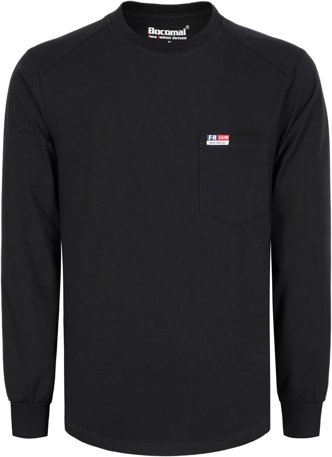 BOCOMAL FR Shirts Long Sleeve Crewneck Cotton Tencel Heather Blended Flame Resistant Work T Shirt CAT2
