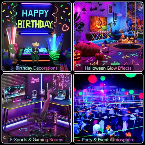 Ealyder Tape 6 Farben Neon Klebeband - 5m x 1,5cm, Fluoreszierende Farben UV Schwarzlicht Glow in The Dark Tape für UV Party, Markierung, Keine Rückstände 6er Pack