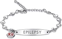 Vista 22 de mnmoom Pulseras de alerta médica para mujeres 6.5-8 pulgadas ajustables corazón links pulseras médicas con grabado