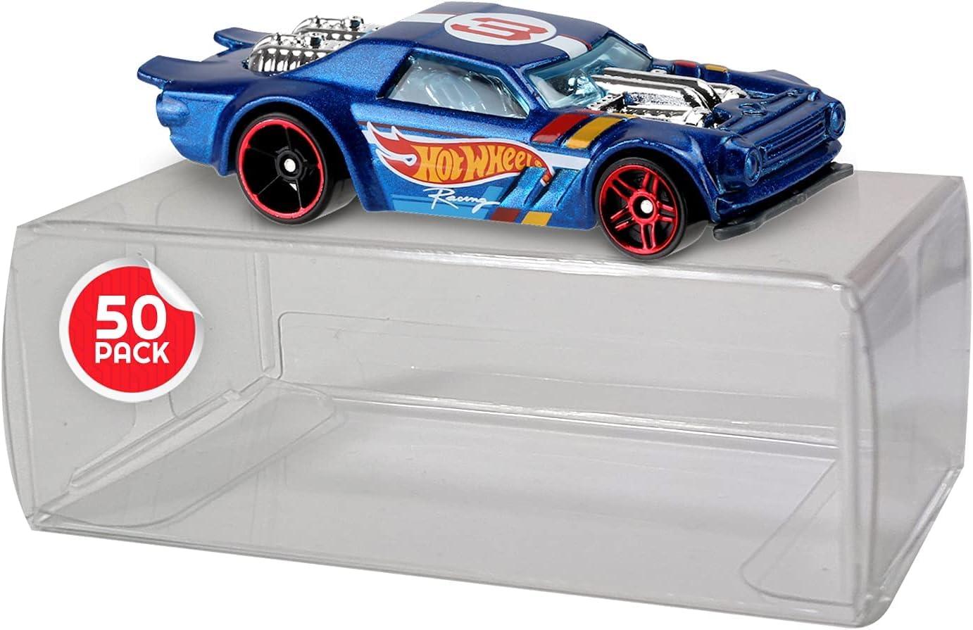 Display Case Protector Compatible for Hot Wheels 1/64 Display Case Die Cast Standard-Sized Cars- 0.45MM PET Protector - Pack of 50 Toy Car Storage Organizer