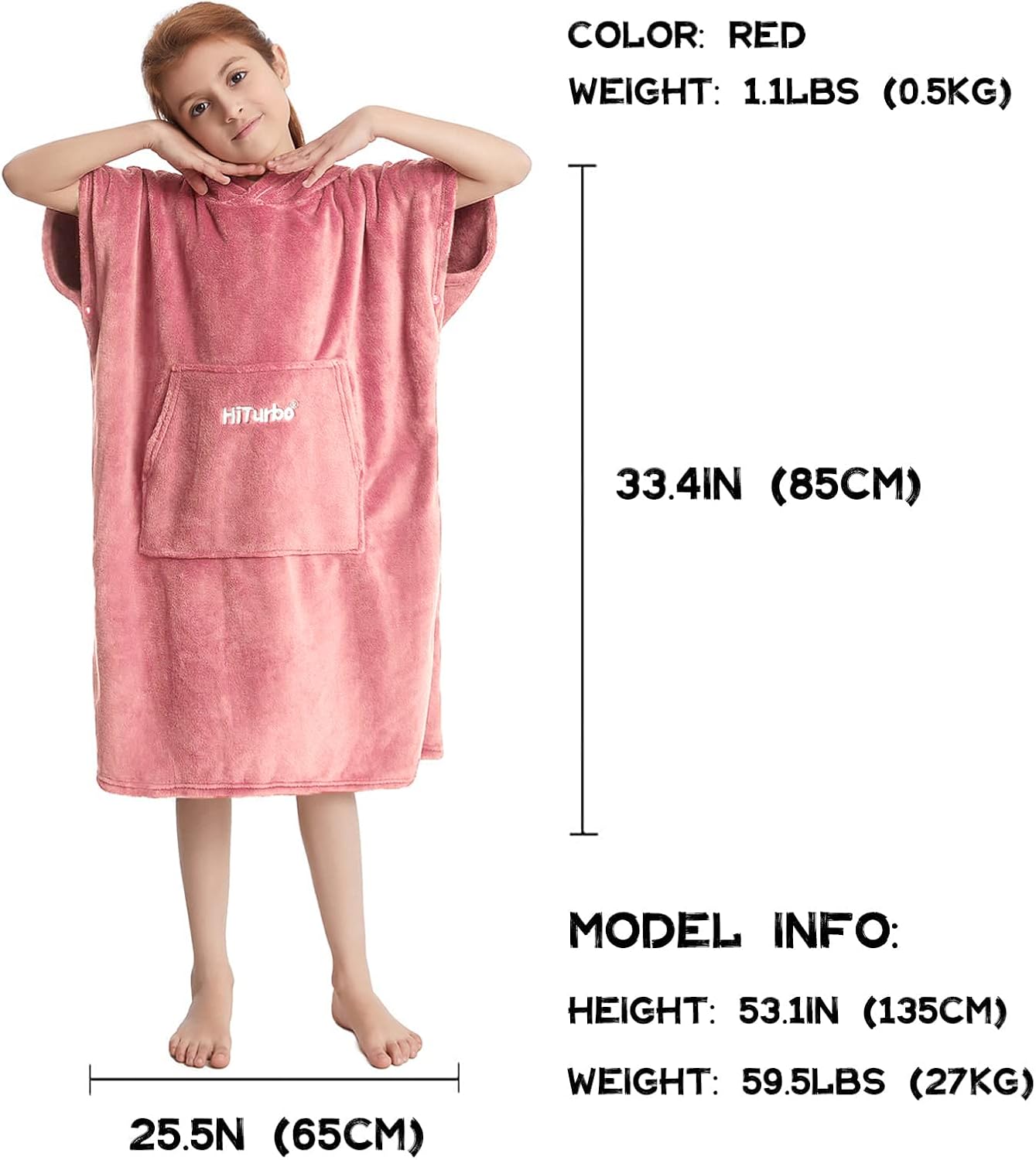 Hiturbo Kids Towel Changing Robe: Soft Plush Bath Towels - Warm Coral Fleece Hoodie - Swim Surf Poncho for 5-12 Years (Pink) - Image 2