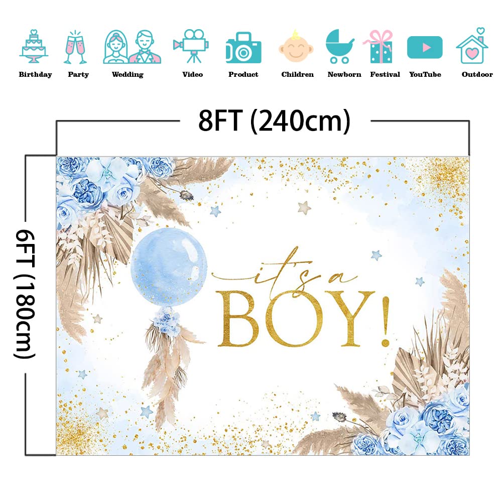 Babyparty Hintergrund „It‘s A Boy“ Mit Blauen Luftballons – 180 X 100 Cm, Aus Polyester (Deko & Fotohintergrund)