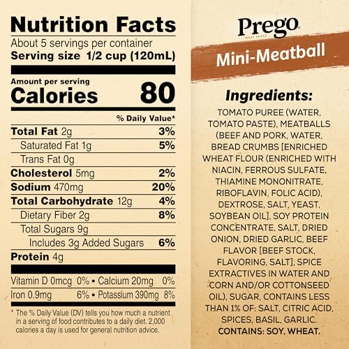 Prego Mini-Meatball Pasta Sauce, Great Tomato Sauce for Pasta, 24 Ounce Jar (Pack of 12) - Thumbnail 2