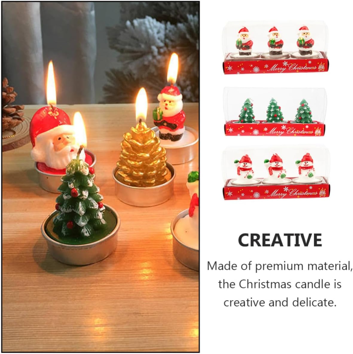 Candle Standing Material Set with 9pcs Featuring Paraffin Christmas, Styles Style with Stable Flat Bottom Design Santa Snowman Xmas Tree for Party and Room Decoration