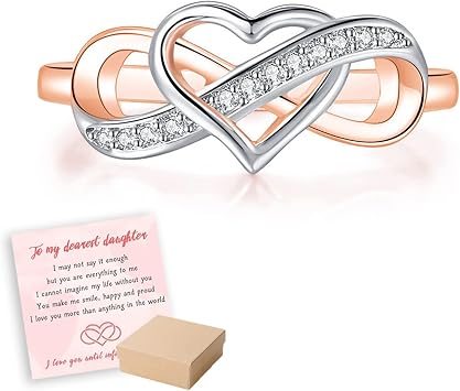 to My Dearest Daughter, Infinite Love Ring - I Love You Until Infinity Runs Out S925 Zircon Cutout Heart Infinity Ring, Jewelry Gifts for Women Rose Gold,8