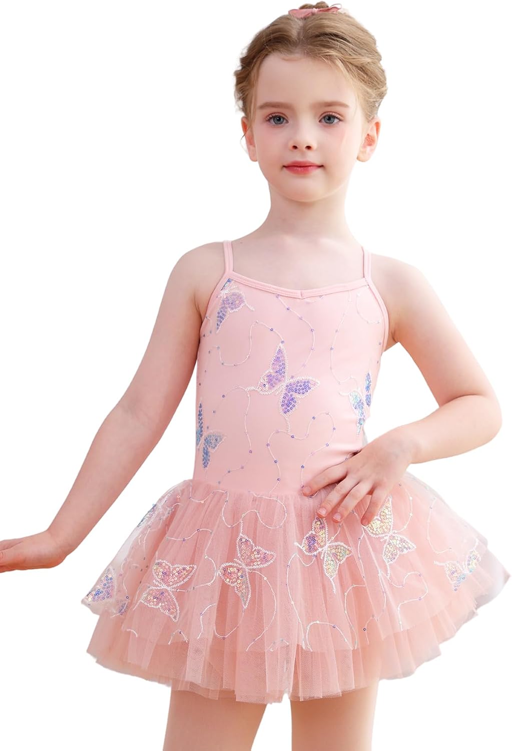Mecceos Ballet Leotards for Girls Camisole Tutu Skirt with Butterfly Pattern