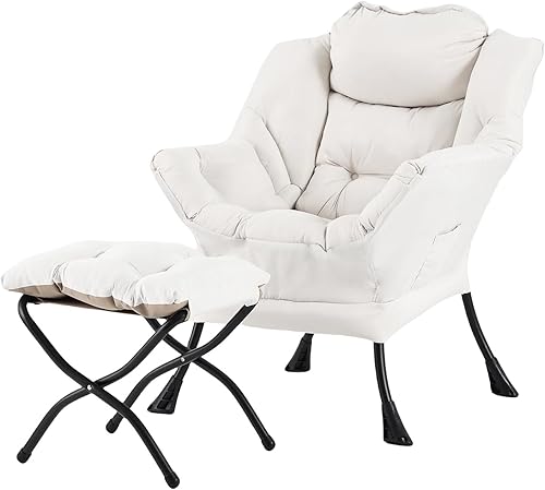 Welnow - Silla perezosa con otomana, moderna silla de descanso con reposabrazos y bolsillo lateral, juego de silla tapizada de ocio, silla de