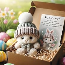 Handmade Mini Bunny Hug Cute Easter Gift, 2026 Upgraded Soft Plush Mini Bunny Hugs in Box with Inspirational Card, Easter Basket Bunny Stuffers Animal Home Decor Grey