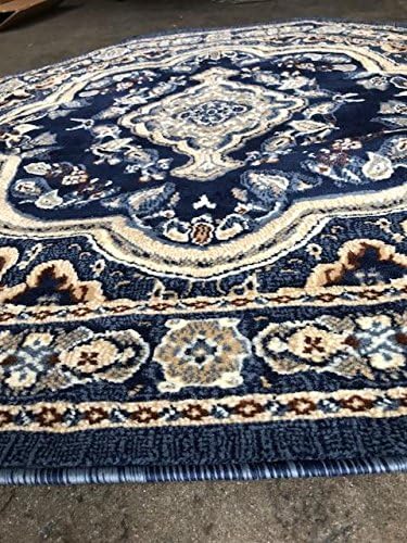 Miniatura 3 de emirates Alfombra tradicional persa octagonal azul oscuro, azul claro, marrón y gris, diseño 520 (4 pies x 4 pies)