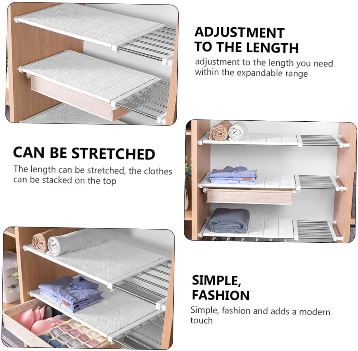 CHILDWEET 1pc Wardrobe Divider Rack for Clothes Expandable Storage Shelf Organizer Punch Design for Closet Organization and Space Saving White