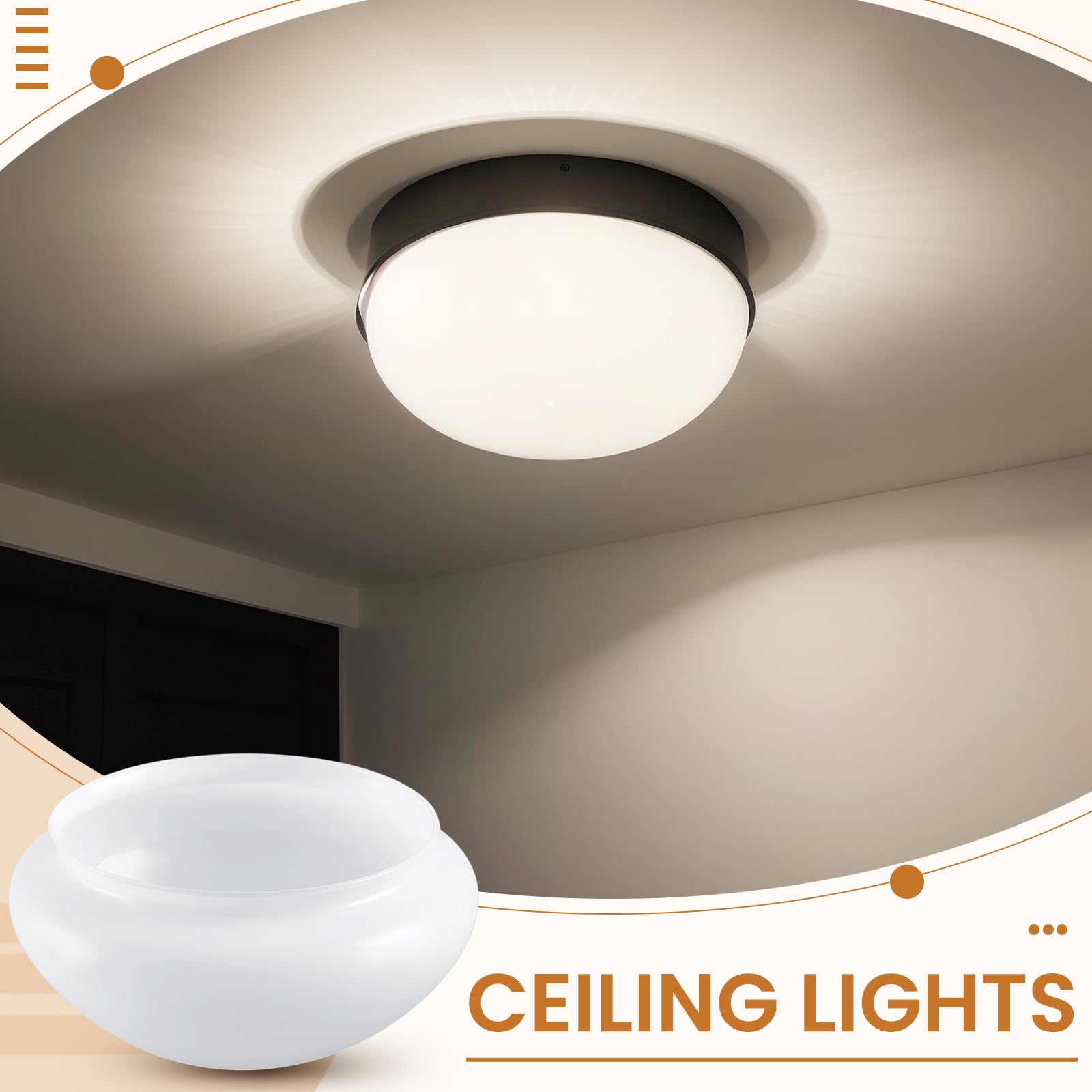 2 pantallas de lámpara de techo de hongo blanco de 6 pulgadas, real de 5-1/2 pulgadas, globos de luz de hongo, cubierta de lámpara de repuesto para lámpara colgante, decoración del hogar, dormitorio, 5
