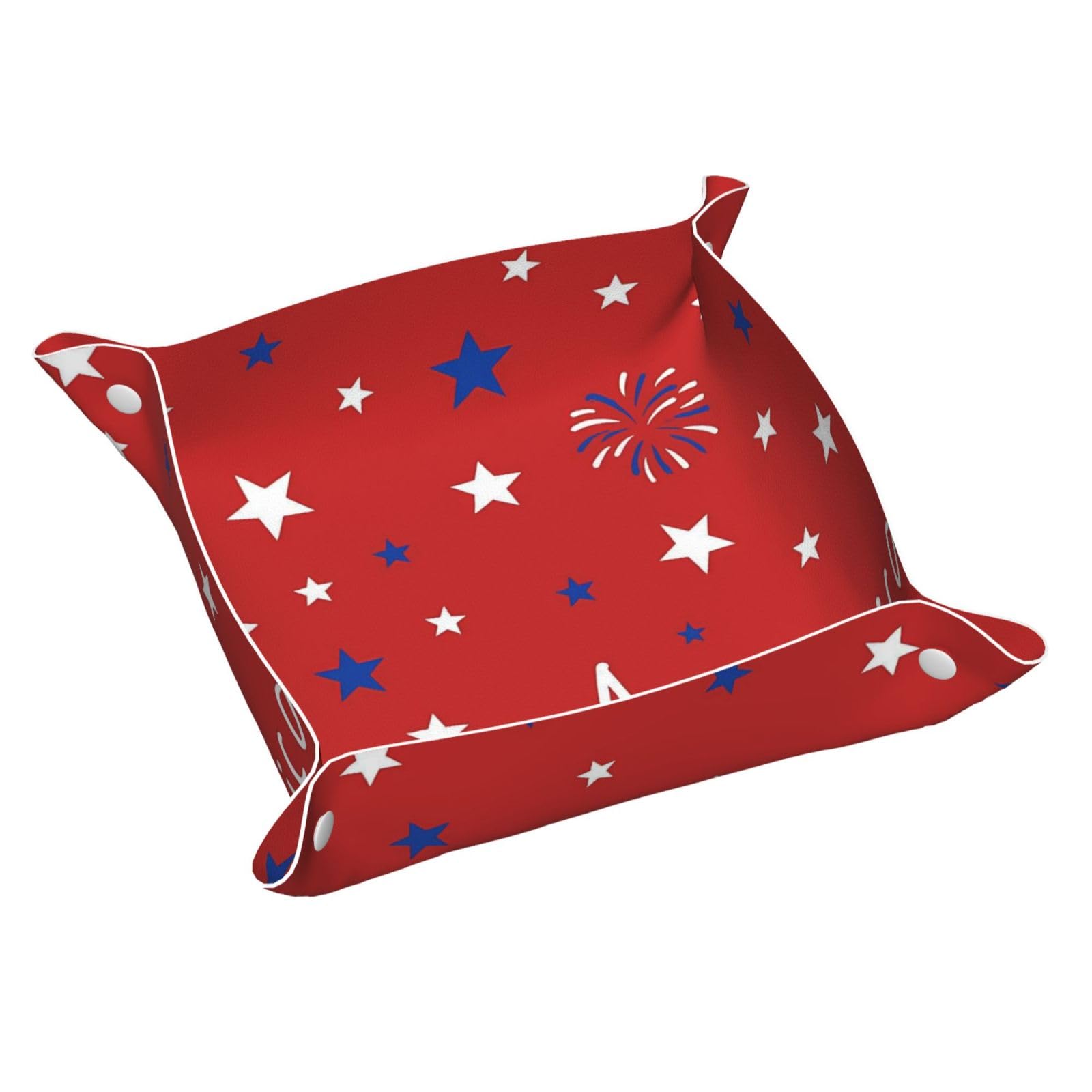 HLBSDM Red 4th of July Fireworks & Stars Tray Men's Leather Valet Parking Portable Entrance Trays Bedside Storage Box