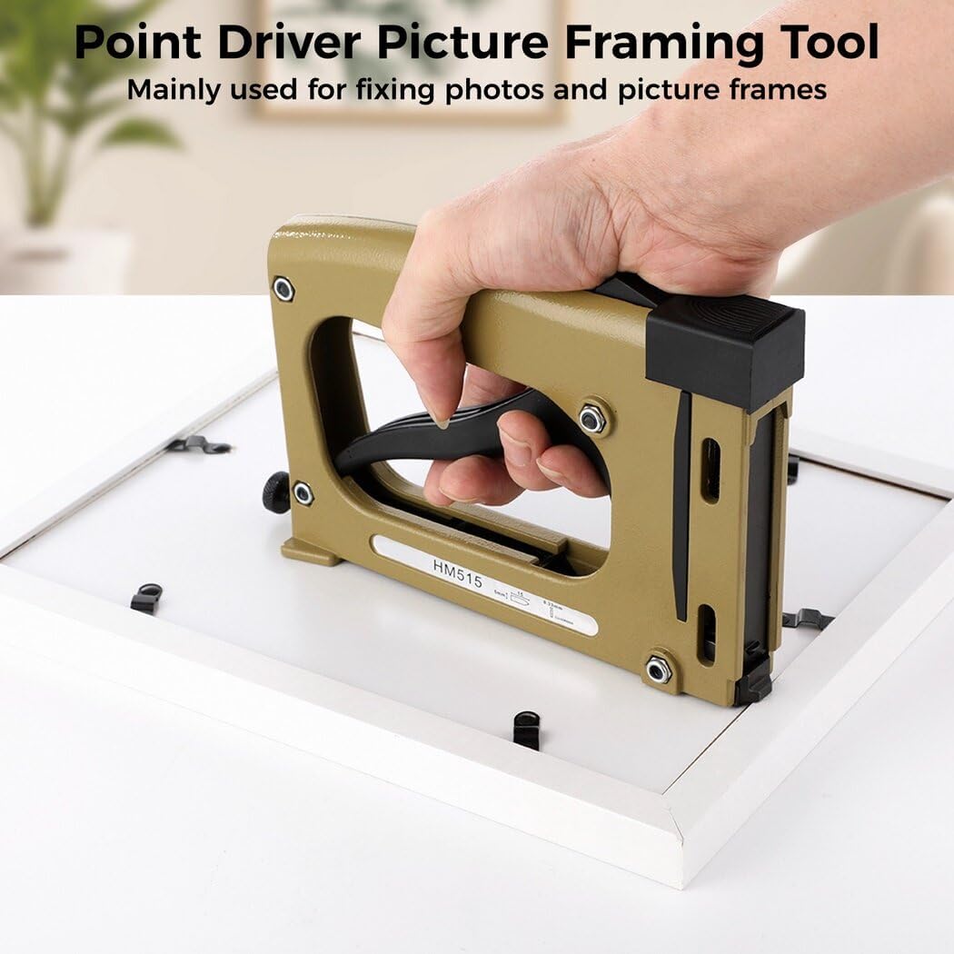 Point Driver for Pictures Framing with 1000 Staples, Picture Frame Stapler, Adjustable Point Tacker, Framing Point Driver for Picture Frames, Furniture Repair, DIY Crafts