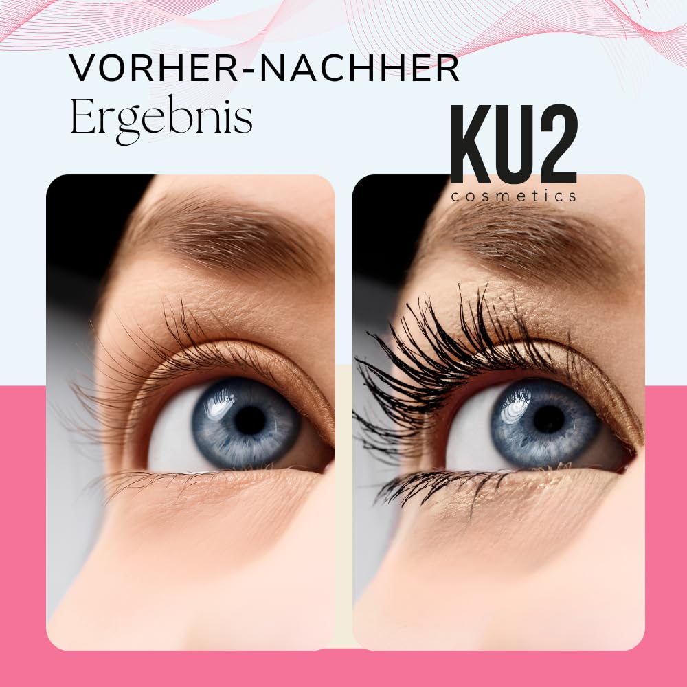 KU2 Cosmetics Mascara impermeable negra – Mascara de volumen para pestañas largas y densas, larga duración y nutritiva, 8 ml (negro resistente al agua)