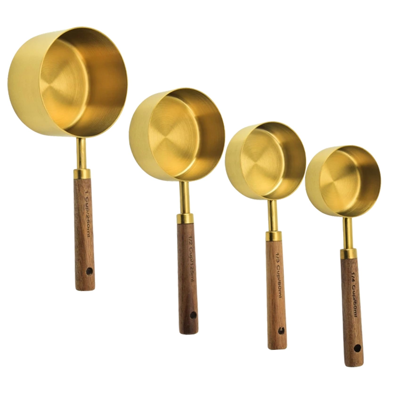 4 Piezas Cucharas Medidoras Inoxidable con Mango de Madera Utensilios de Cocina para Ingredientes Secos y para y Especias