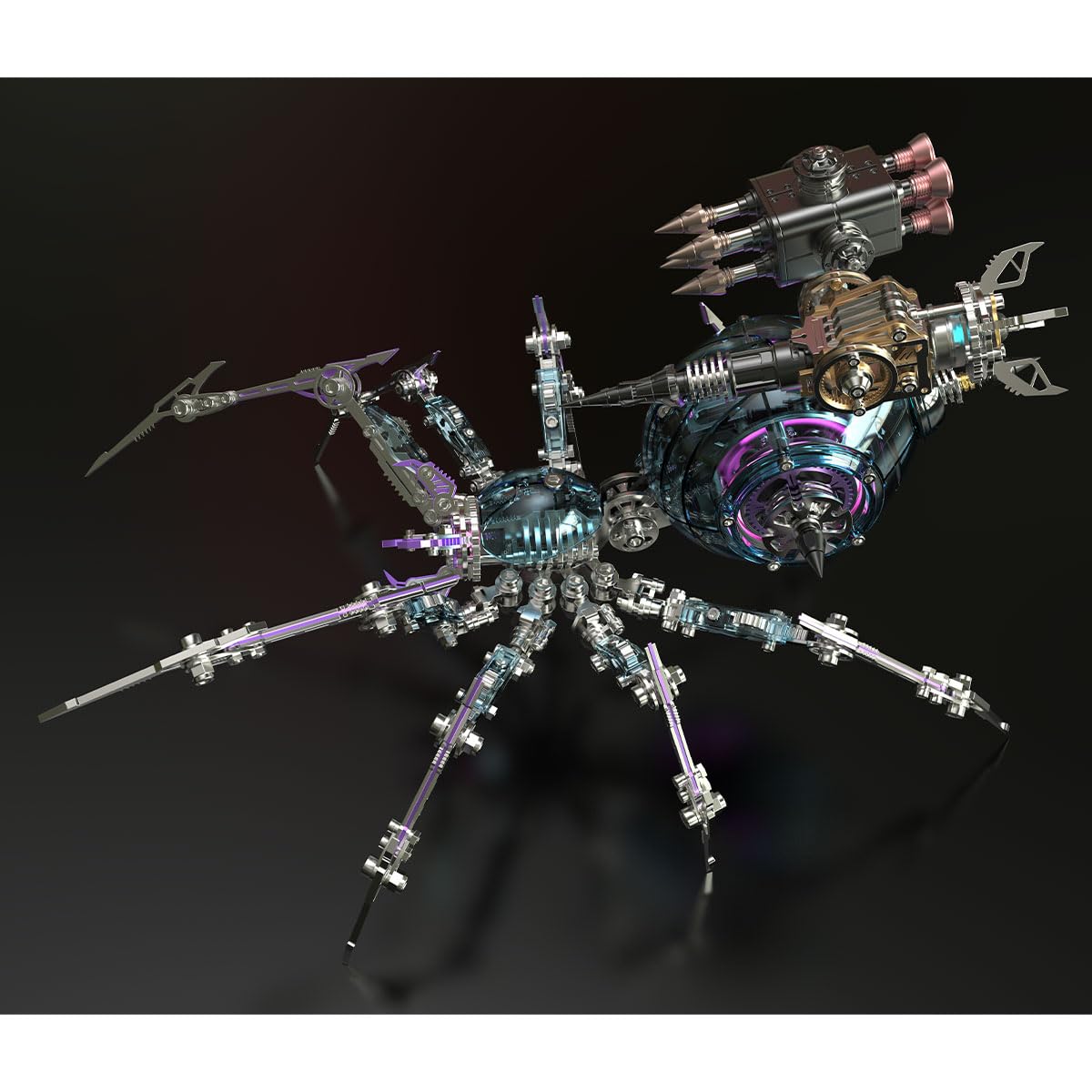 RZARDFLAMR Zestaw 3D metalowy pająk wojenny, przezroczysty korpus z efektem światła LED, model montażowy DIY dla hobbystów, ekspozycja na biurko i dekoracja, prezent dla dorosłych i nastolatków (bez