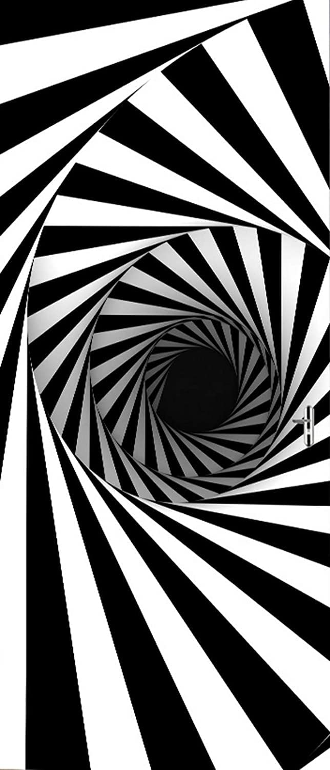 Peinture Murale De Porte Tunnel En Spirale Noir Et Blanc Autocollant De Porte Affiche 3D - 77 X 200 Cm Papier Peint Porte Pour Salon Chambre