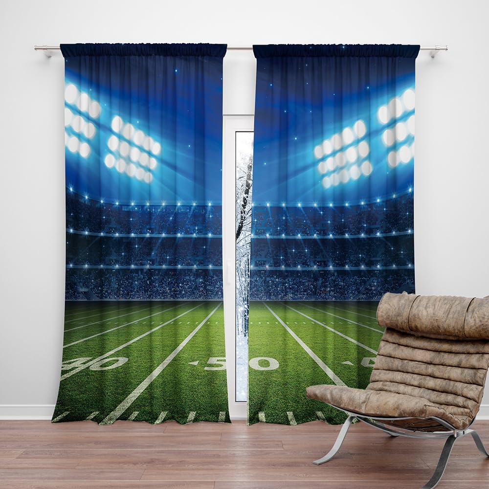 82 x 84 Inches Football Stadium Sports Theme Venues Window Curtain Lawn Audience Spotlight Kids Boys Teens Bedroom Decoration Polyester Drapes 2 Panel