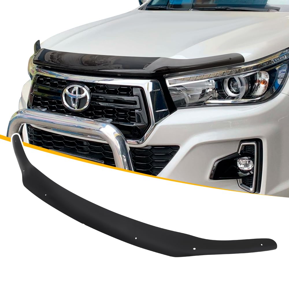 Deflector de capó para Toyota Hilux 2016-2020, protector contra insectos y salpicaduras para Duty Comfort Executive Invincible Todas las cabinas, acrílico PMMA resistente a UV, negro brillante