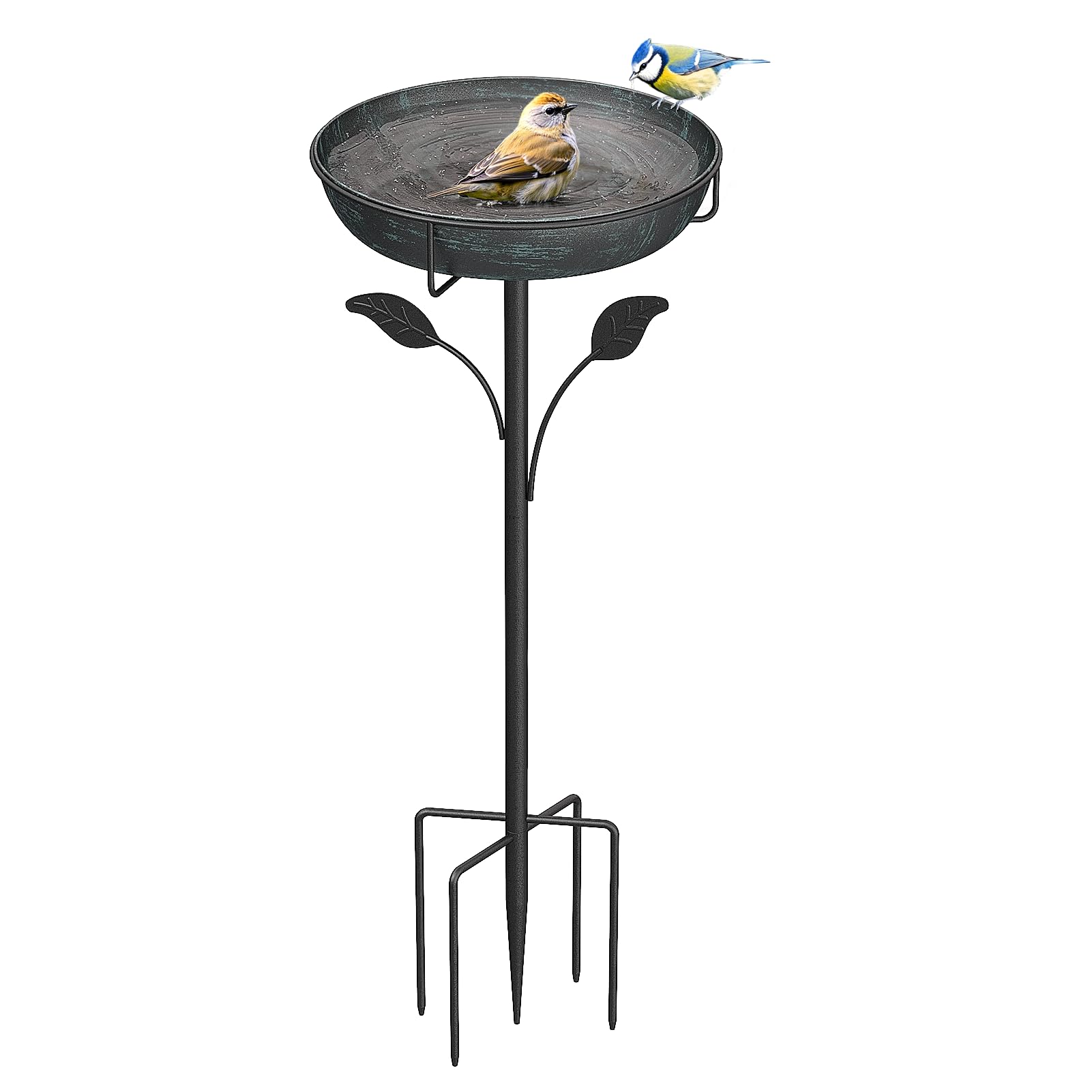 WELDUN Bird Bath for Outdoor Garden, Φ26CM Metal Freestanding Birdbaths Bowl & Support, Metal Bird Basin, Vintage Water Bowl for Wild Birds, Patio Yard Lawn Decor, Green
