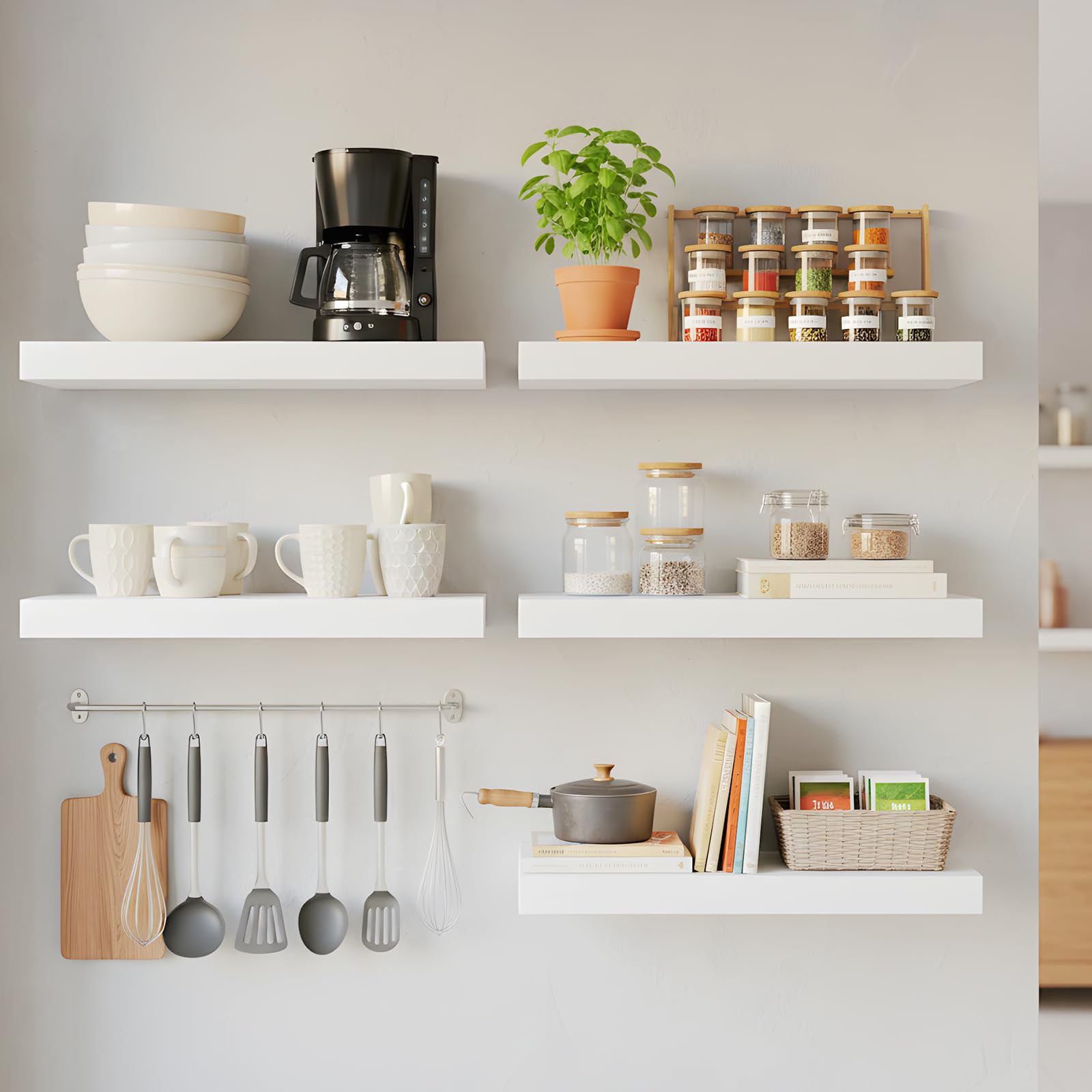 Wandregal, Regale Weiß Wand 40cm, 5er-Set Schweberegal Weiss, Moderne dekorative Regalbrettmit sauber Verarbeitet für Schlafzimmer, Küche, Büro, Wohnzimmer usw