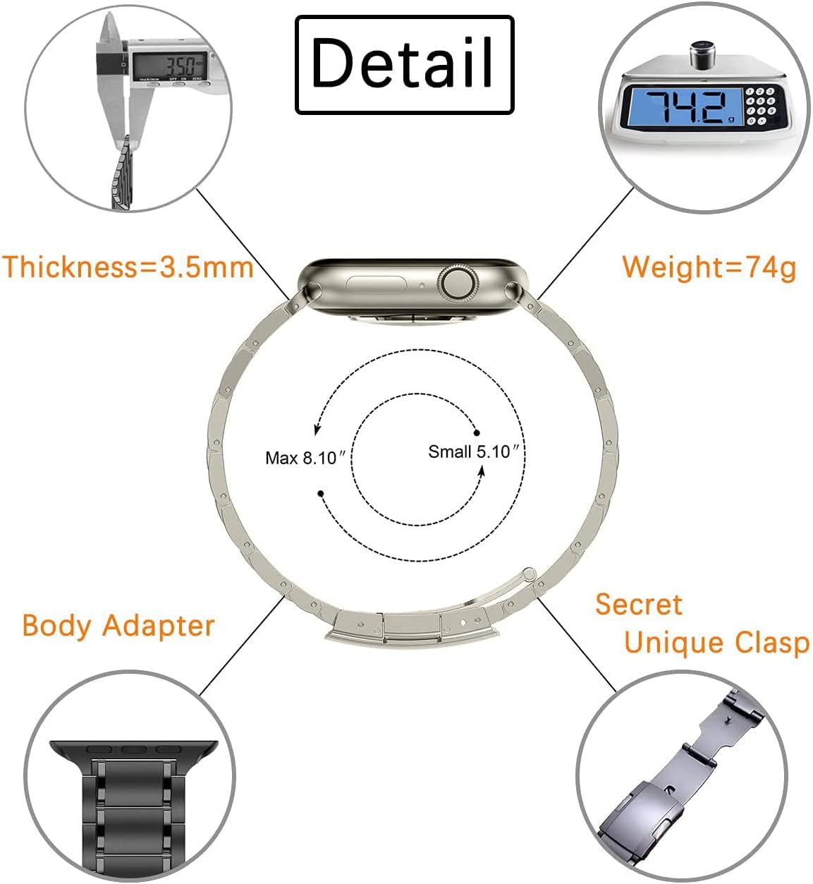 Titanium Band,Five-Piece Link Metal Bracelet with Tortoise Buckle,for Apple Watch Series 11/10/9/8/7,Ultra 3/2/1,SE 3/2/1 [2025]