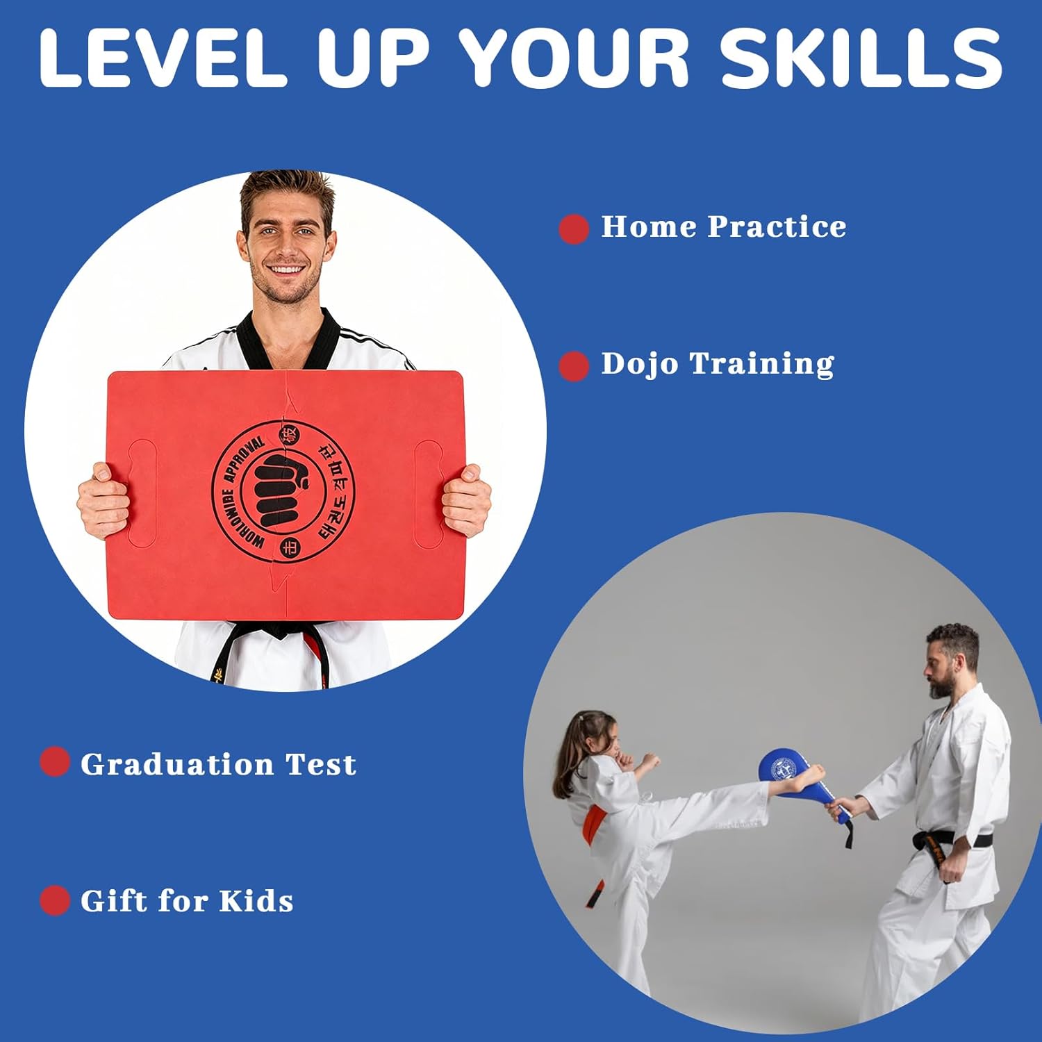 2Pcs Taekwondo Training Set: Rebreakable Breaking Board & Kick Target Pad, Martial Arts Karate Boxing Sparring Gear, Durable Punching Kicking Equipment Gifts for Kids & Adults