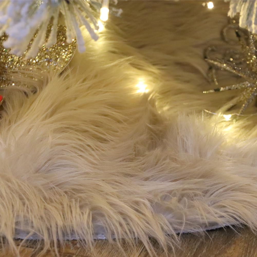 Woolous Faux Fur Tree Skirt 36 Inch - Plush Brown Mongolian Fur Christmas Tree Base Cover for Holiday, Xmas, New Year, & Party Home Décor