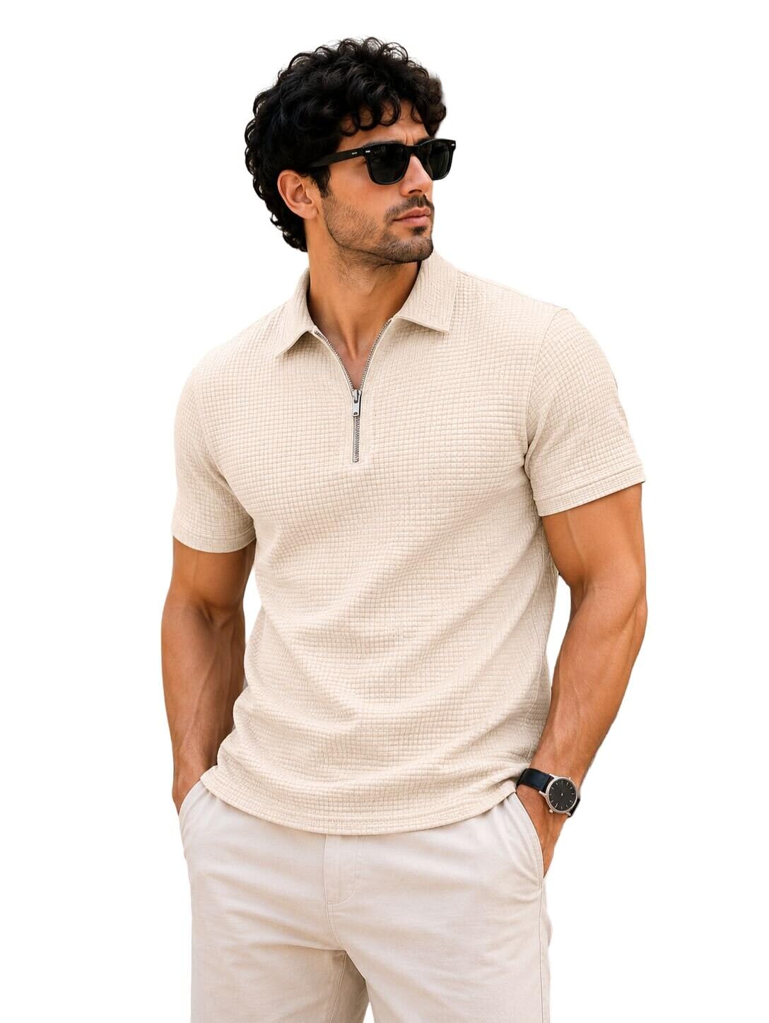 ColorChakra Mens Textured Knit Polo Tshirt with Zip Stylish t-Shirt M to 4XL-image-14