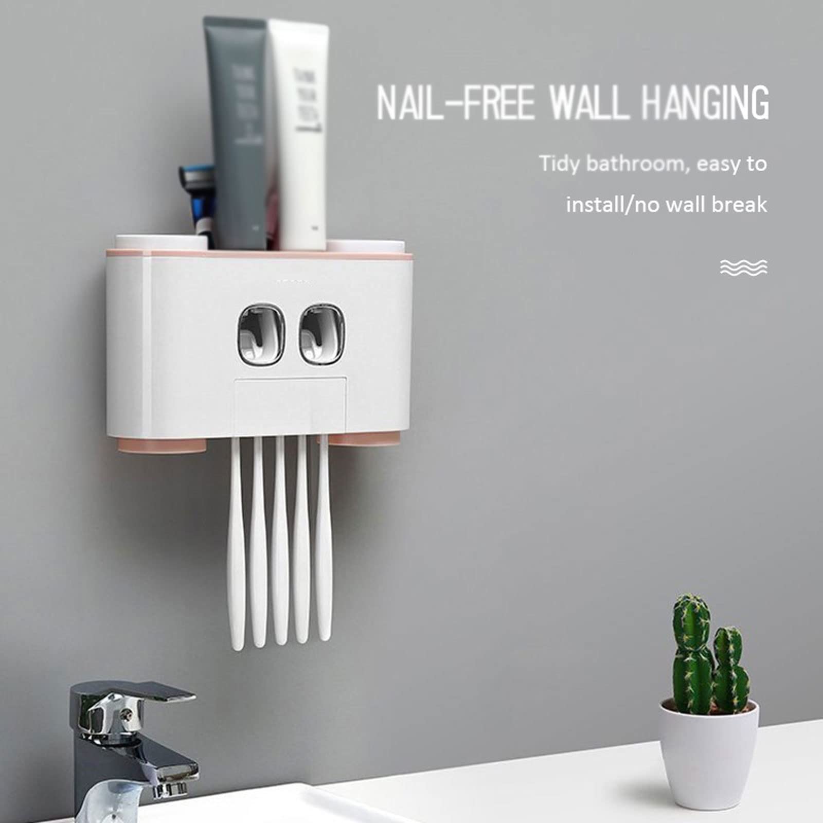 Tooth Brush Holder Automatic Toothpaste Squeezers Wall Mounted Toothpaste Dispenser Dustproof Toothbrush Holder Bathroom Accessories for Home(A)