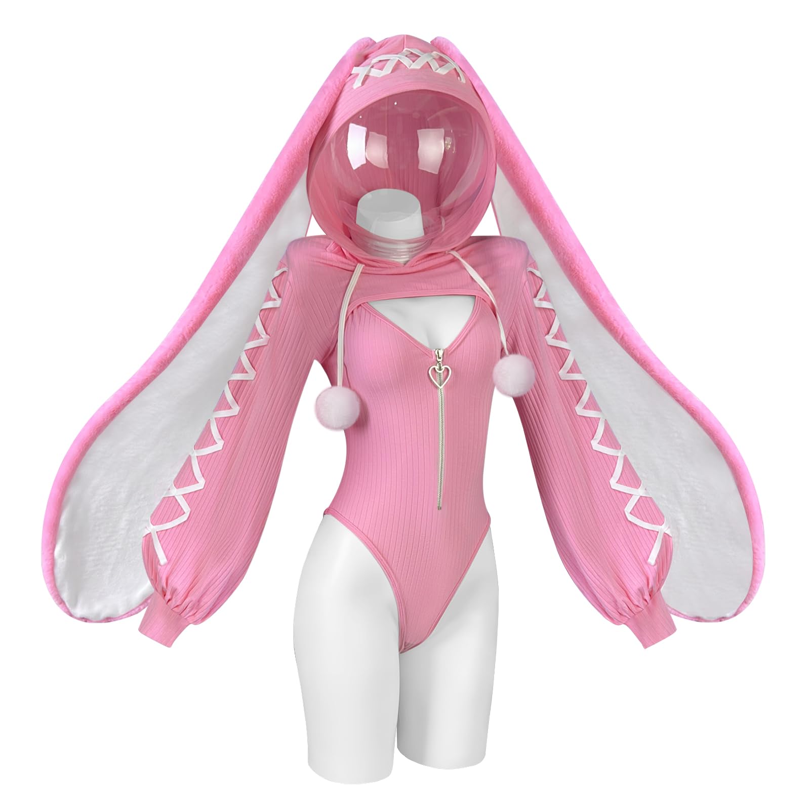 KORURACLUB Sexy Women Bunny Outfit (3-Piece Set) Anime Cosplay Bodysuit Bunny Girl Lingerie Maid(Pink XS-M)
