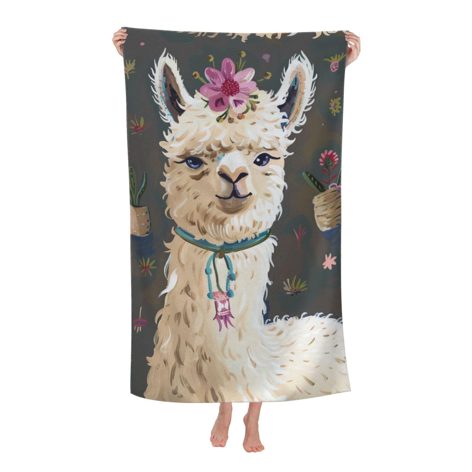 BWWHCCTI Alpaca Llama Printed Quick Dry Bath Towel, Soft Microfiber Towels Fast Drying Beach Towels for Travel,Camping,Gym,Swimming,Yoga
