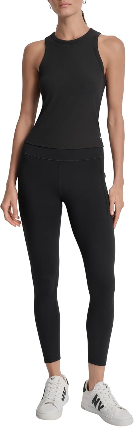 DKNY Womens High Neck Logo Patch Tank Top - Image 3