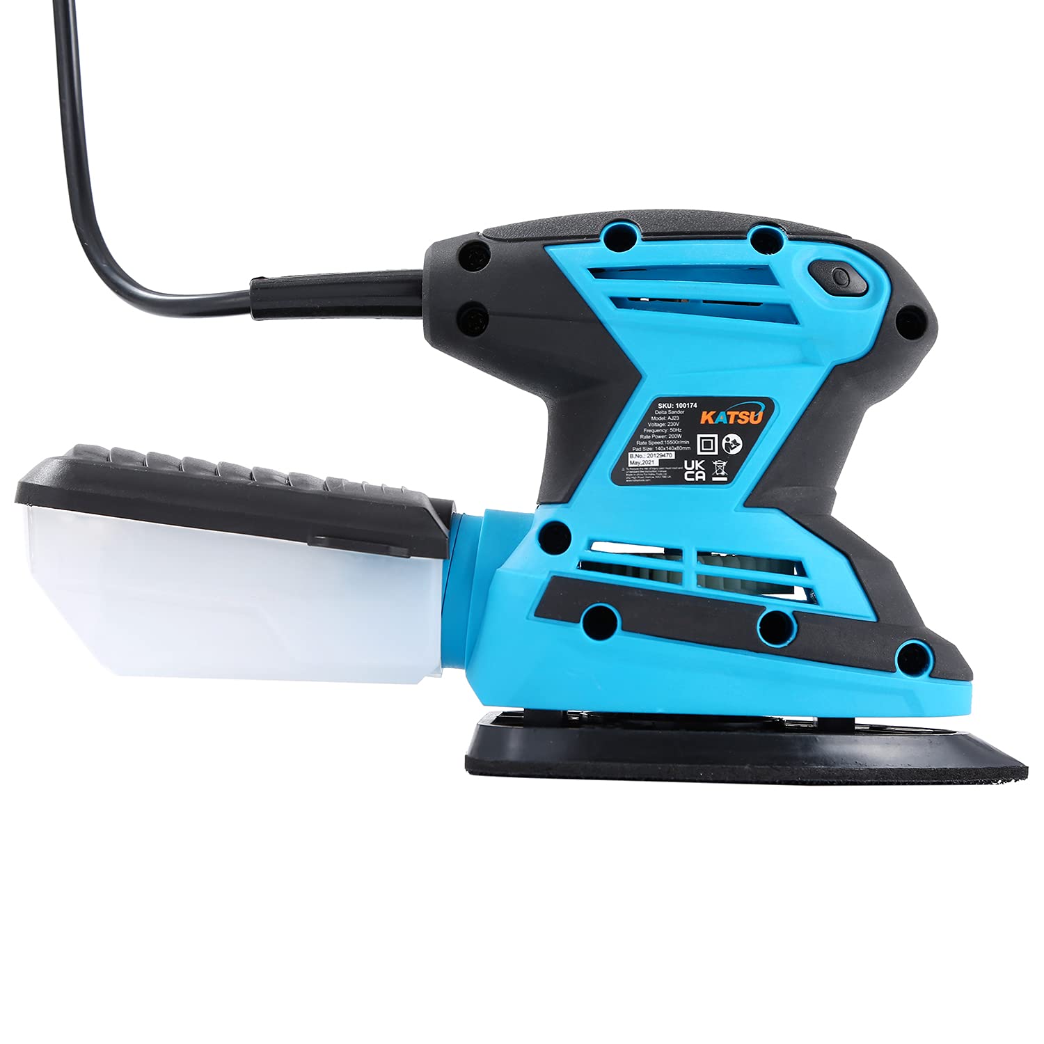Ponceuse Vibrante 200W KATSU 15500RPM Ponceuse de Détail électrique avec Système de Dépoussiérage et 20 Pièces Papiers Abrasif, pour Le Ponçage, Le Polissage 100174