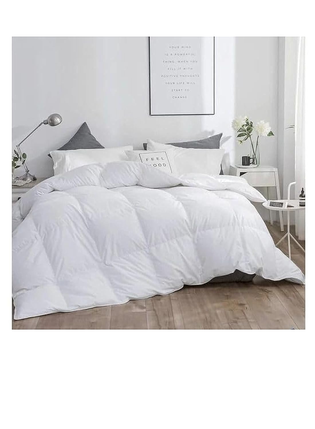 Single size luxury Goose Feathers Down Comforter, Ultra-Soft Egyptian Cotton Cover, 750 Fill Power Medium Weight for All Season Hotel Style Fluffy Duvet Insert