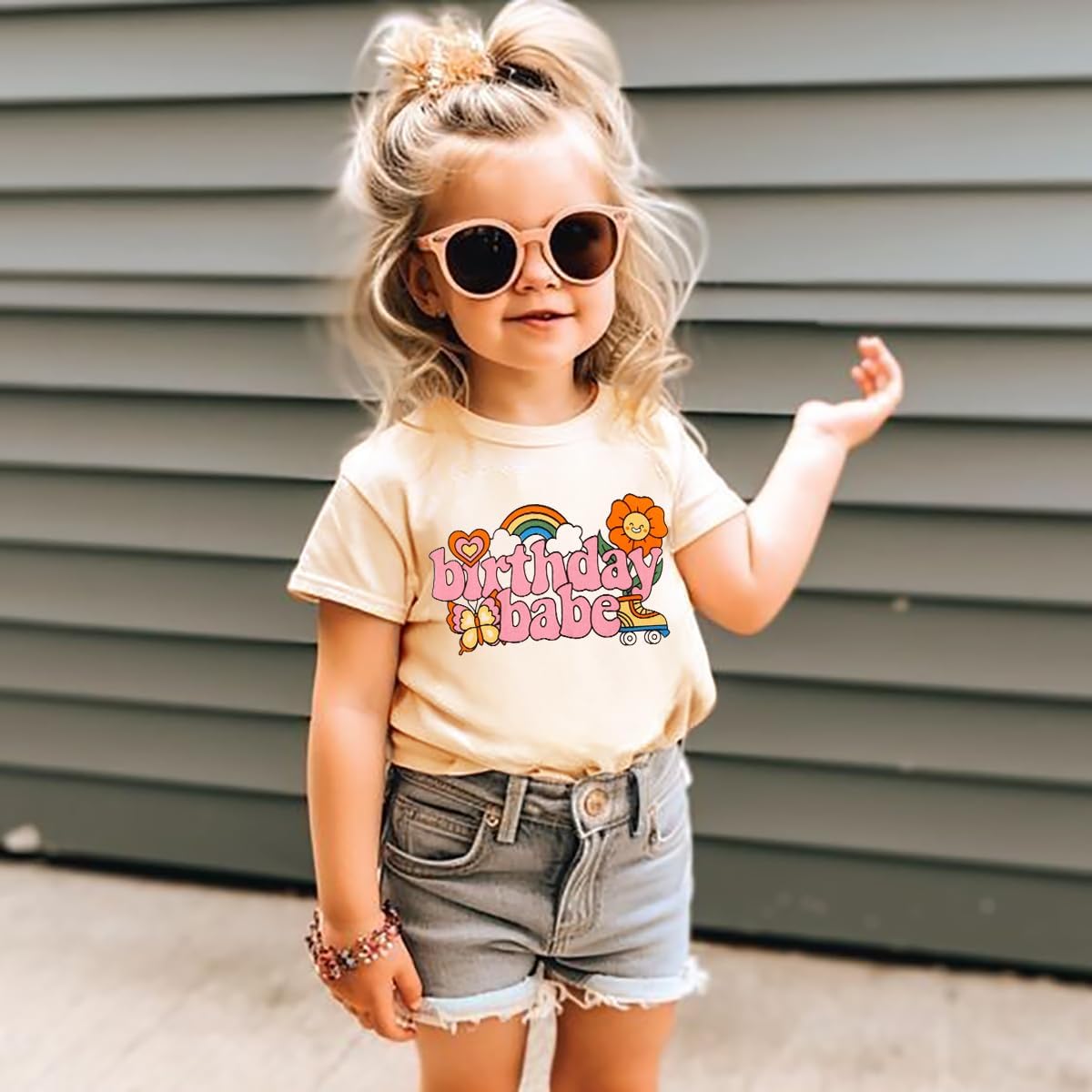 Rainbow Birthday Girl Shirt for Baby Toddler Girls Birthday Babe Tee Outfit Gifts Party T-Shirt Tops