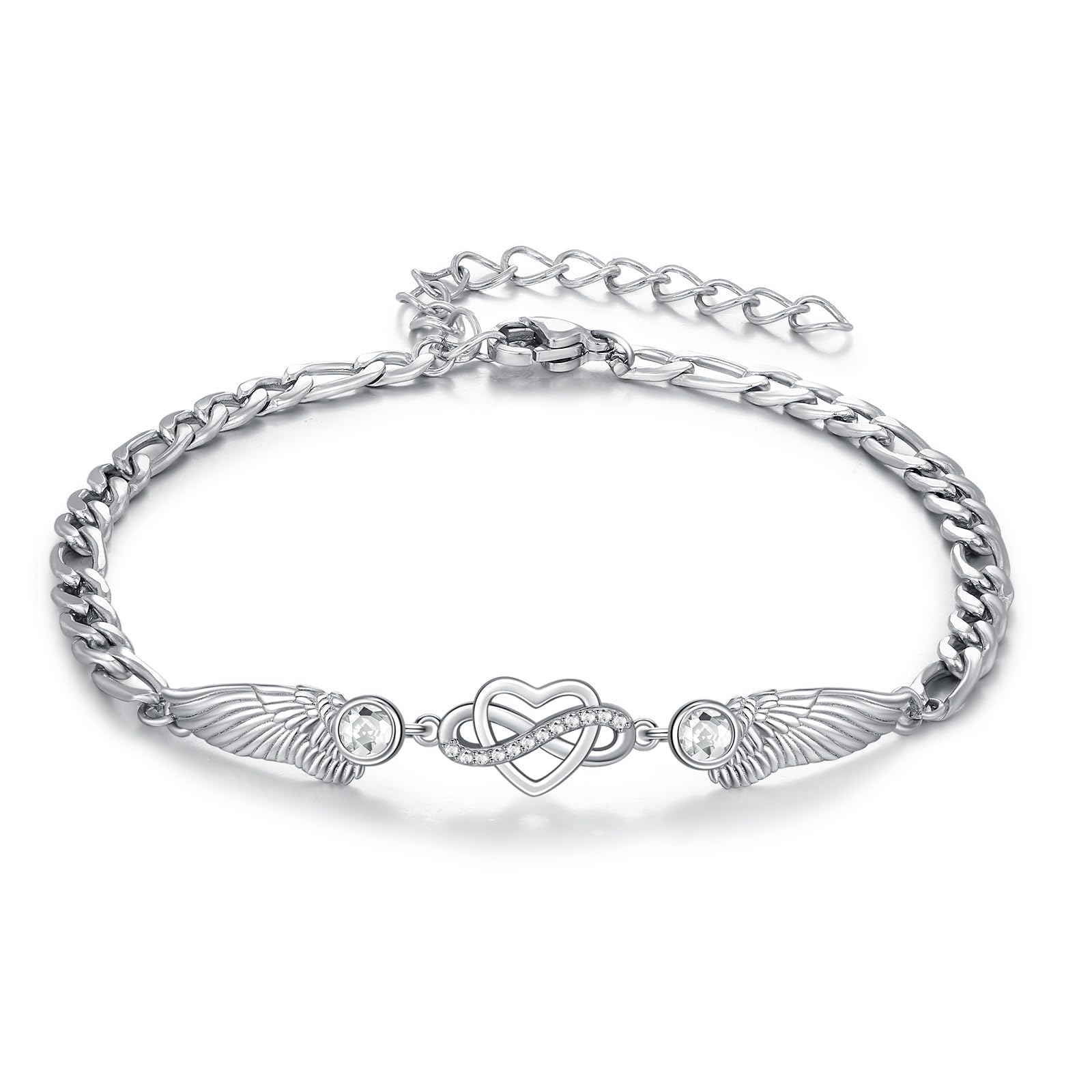 OHAYOO Unendlichkeitszeichen Armband Herz 925 Sterling Silber Engelsflügel Armband Geburtsstein Engel Flügel Herz Infinity Armbänder Schmuck Geschenke für Mädchen Frauen Frau