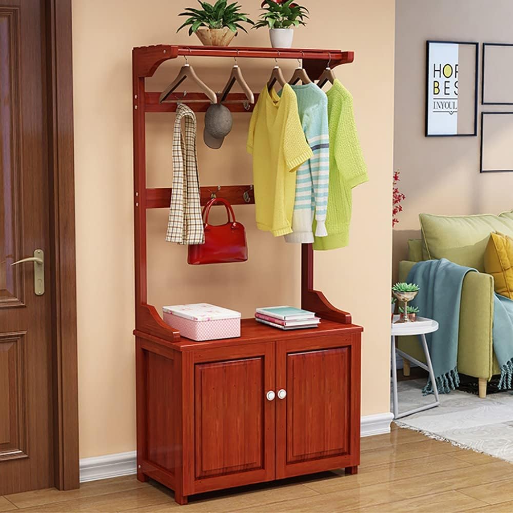MYUYEE Shoe Bench Coat Stand Rack Hanger Coat Rack Coat Rack Freestanding, Entryway Bench With Coat Rack,3-In-1 Entryway Hall Tree With Storage And 8 Hooks, Coat Stand With Benc(B-50X38X170Cm)