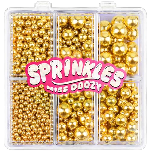 Edible Pearl Sprinkles - 4 Sizes Gold Pearl Sugar Candy 130g Cupcake Ice Cream Donuts Macaron Toppings Supplies for Wedding Birthday Halloween Christmas (2mm 4mm 7mm 10mm)
