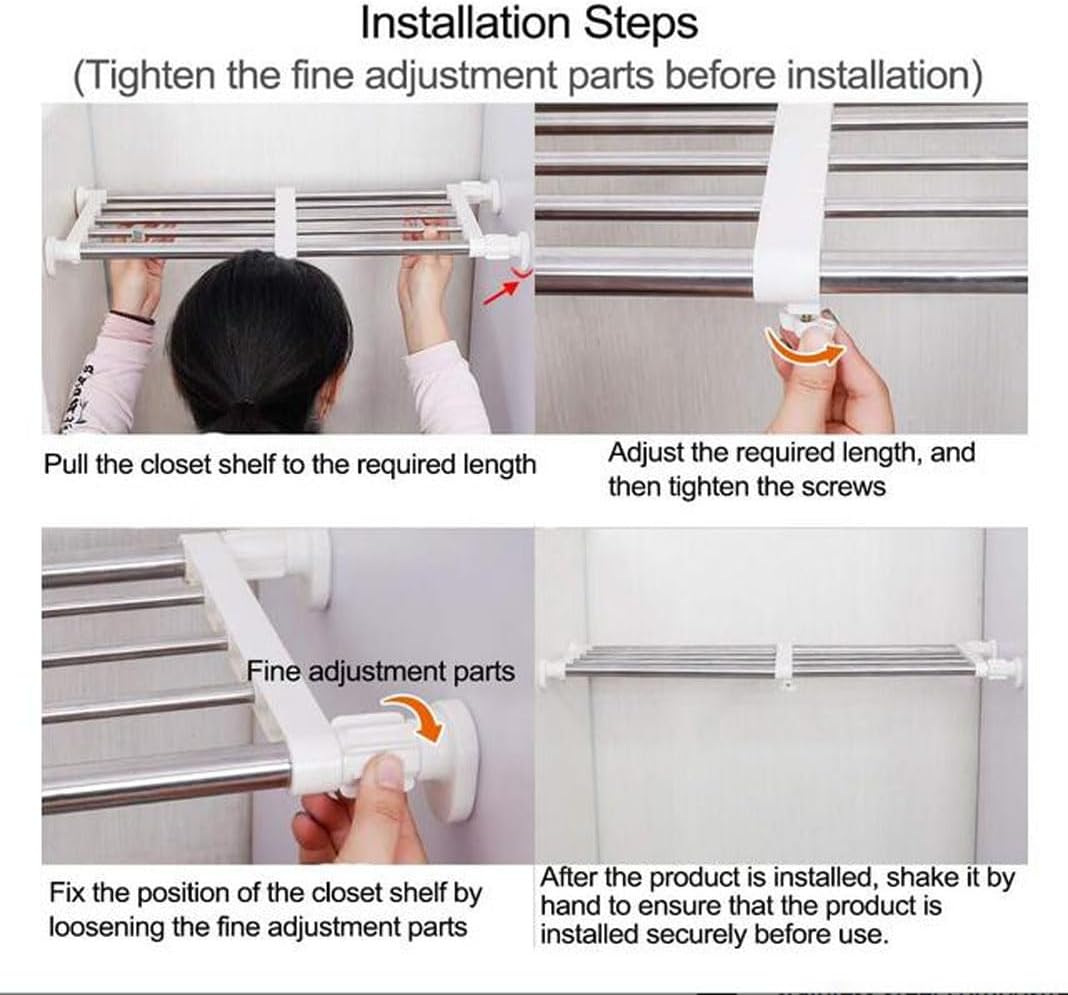 Metal Expandable Storage Rack Clothes Tension Shelf Closet Organizer Rack Cupboard Book Wardrobe Dividers Separator (White, 40-60cm/15.75-23.62inches, 1)