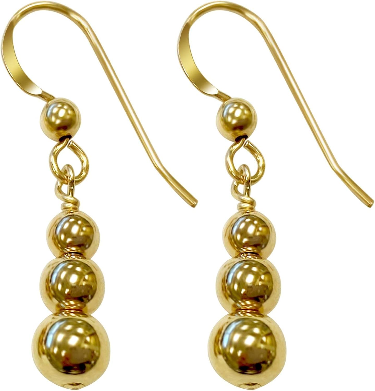 14k Gold filled French Wire Triple Round ball Drop Earrings for Women