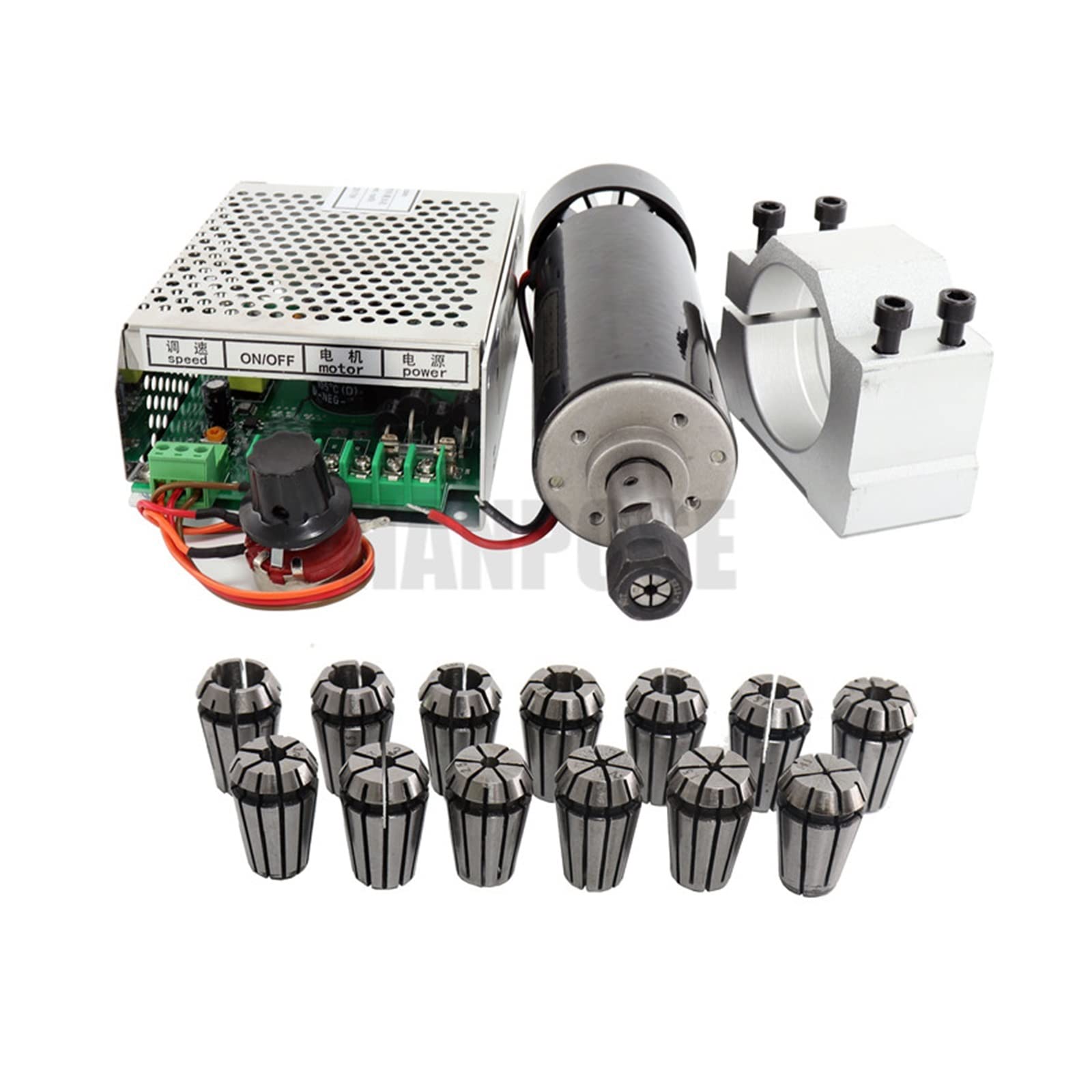 Mooilko Package 6 0.5Kw Clamps Air Cooled Air Cooled Spindle Er11 Chuck Cnc 500W Spindle Motor + Power Supply Speed Governor Smooth Running(Package 6)