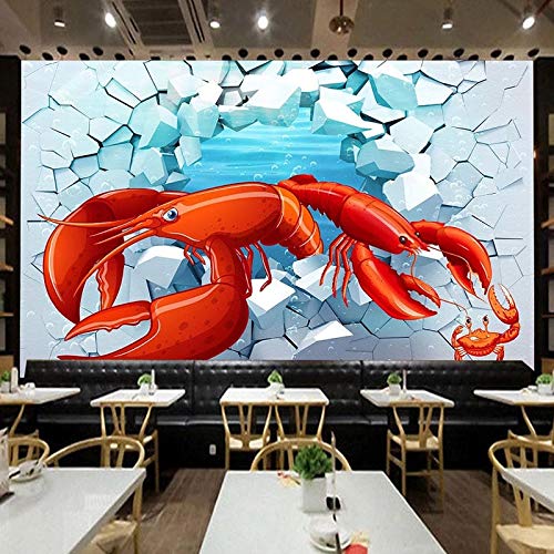 Mural personalizado 3D estereoscópico pared rota pared de ladrillo cangrejos restaurante cocina telón de fondo cartel foto papel tapiz