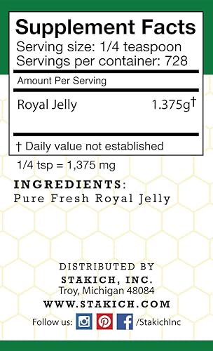 Miniatura 2 de Jalea real fresca de Stakich, 100% pura, totalmente natural, de la más alta calidad, sin aditivos, saborizantes ni conservadores añadidos, 2.2 libras