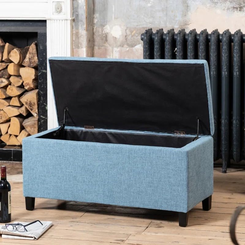 Image of LEGACY OF COMFORT Ahri Upholstered Storage Bench Flip Top Storage Bench Wooden Base Storage Ottoman Bench Storage Bedroom Bench with Storage (Blue)