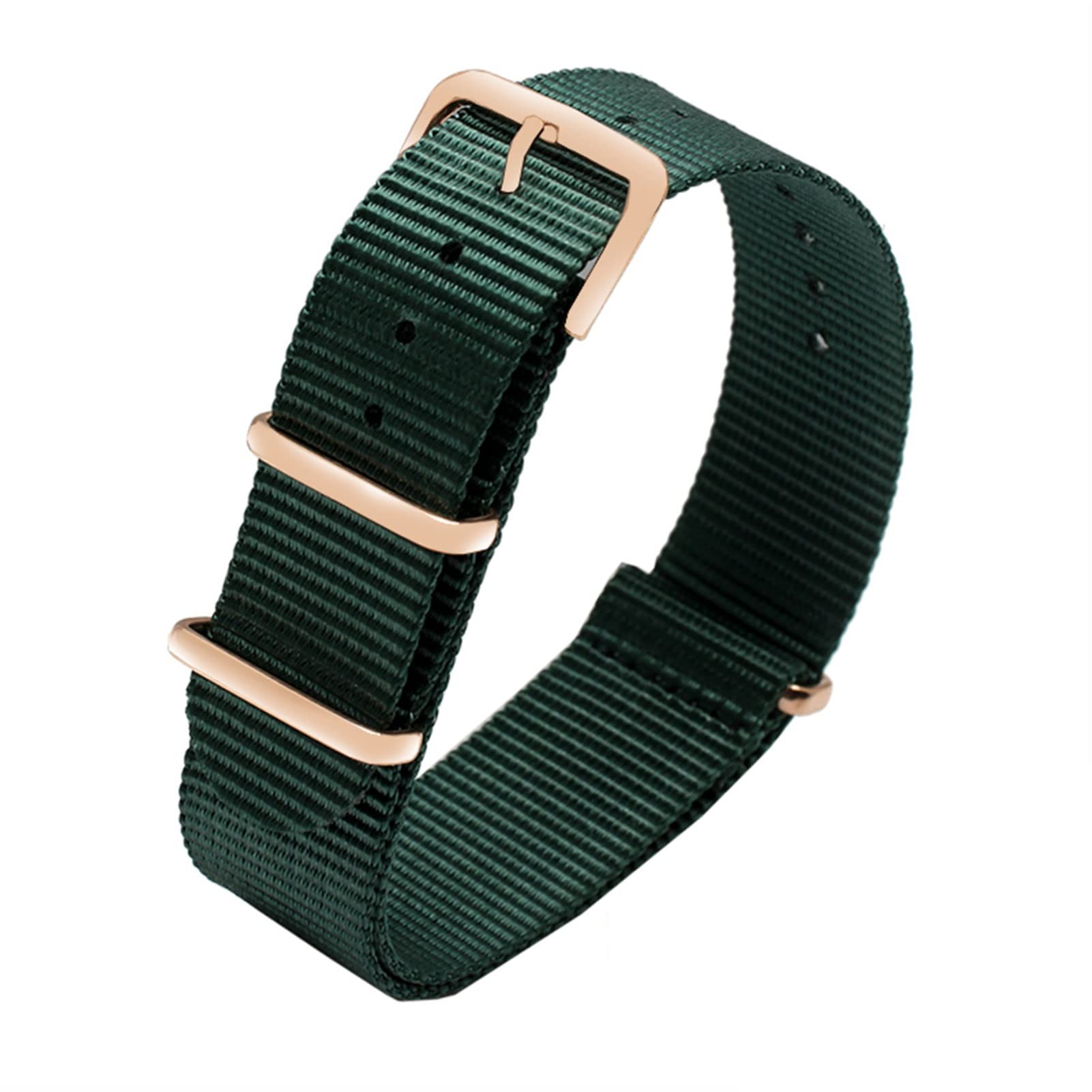 Buntes Nylon-Uhrenarmband mit roségoldenen Ringen, Nylonbänder, Perlon-Uhrenarmband, modisches Armband für Männer und Frauen (20 mm, 7)