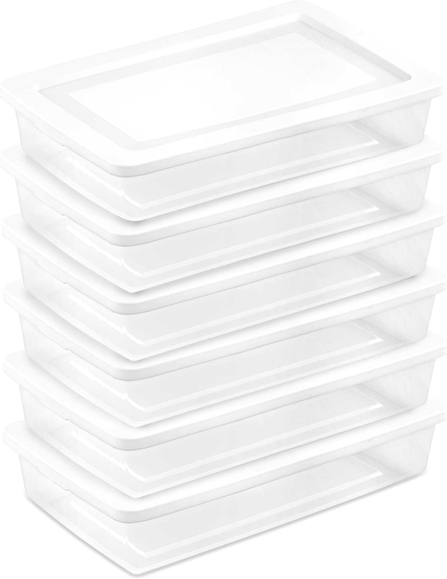 Sterilite 6 Pack Storage Box, 41 Quart Stackable Tote, Clear Plastic Container with Secure Snapping Lids for Home and Office Organization, White